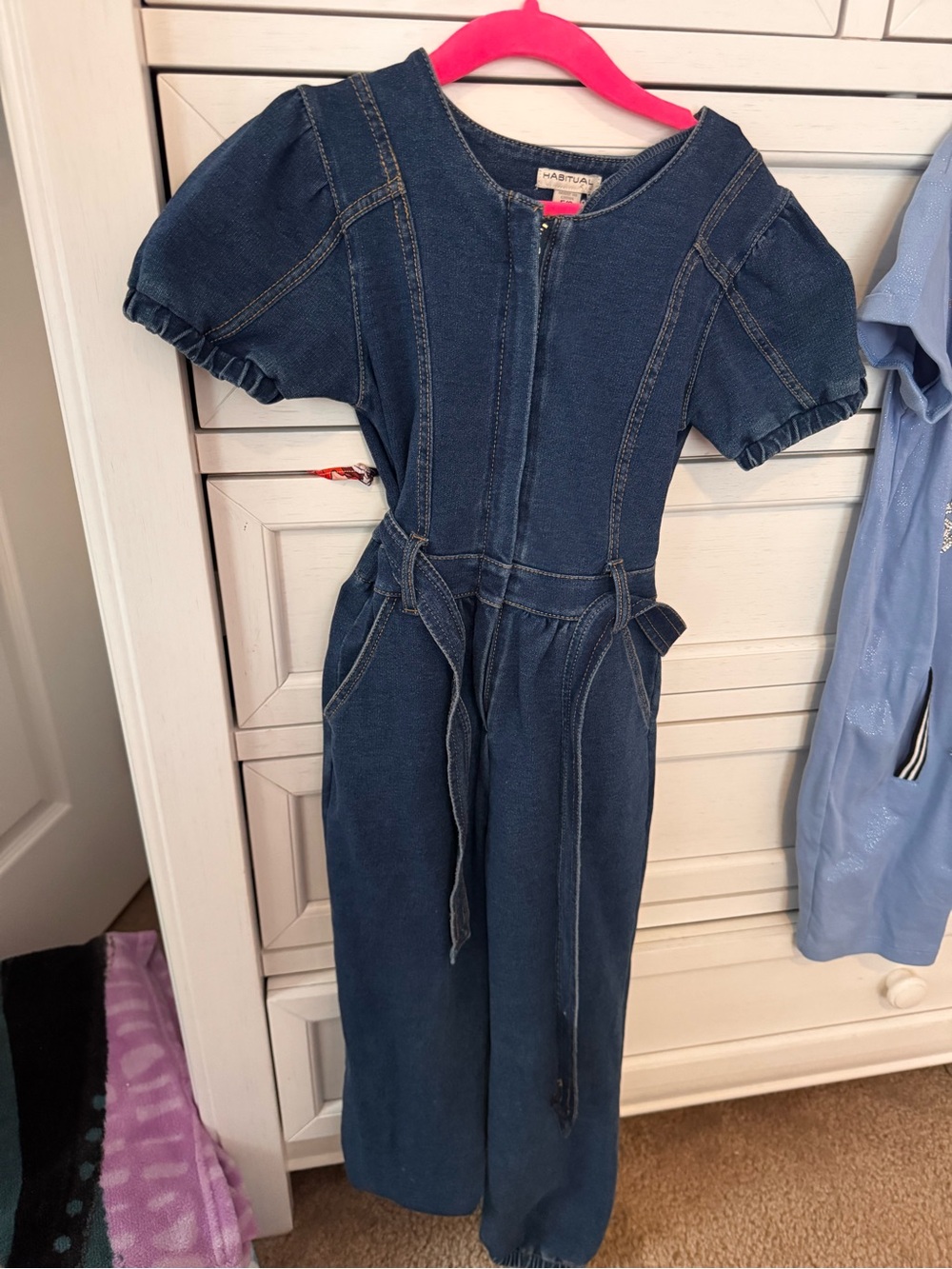 Habitual Girls Dark Blue Denim Jumpsuit with tie belt